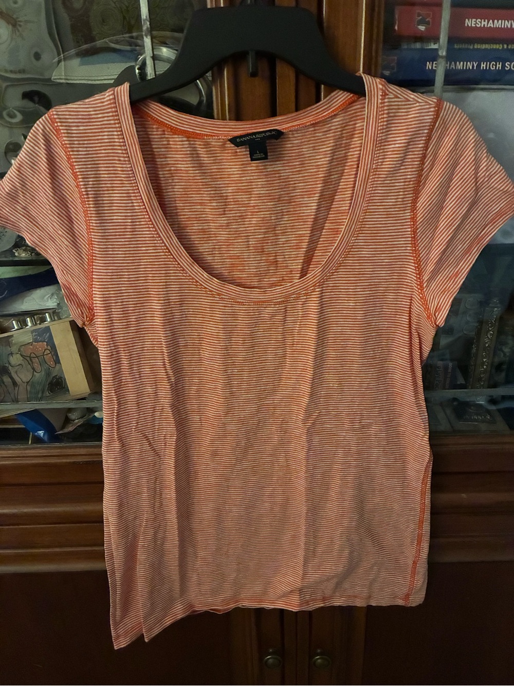 Banana Republic Orange & White Striped Scoop Neck Tee